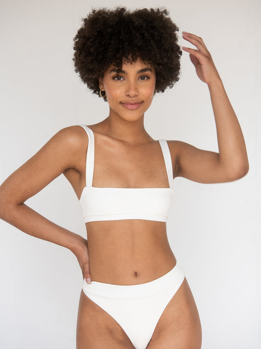 Rei Straight Neck Bikini Top in Ecru