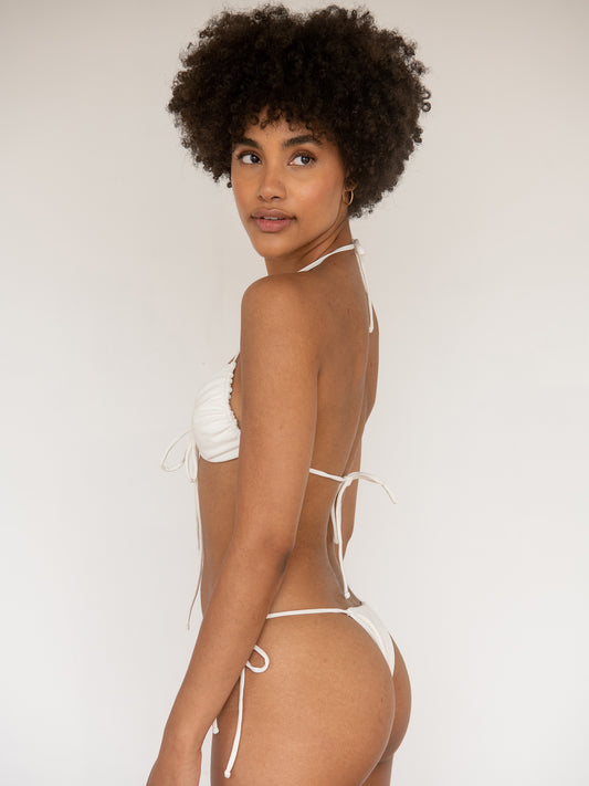 Leila Side Tie Bikini Bottoms in Ecru