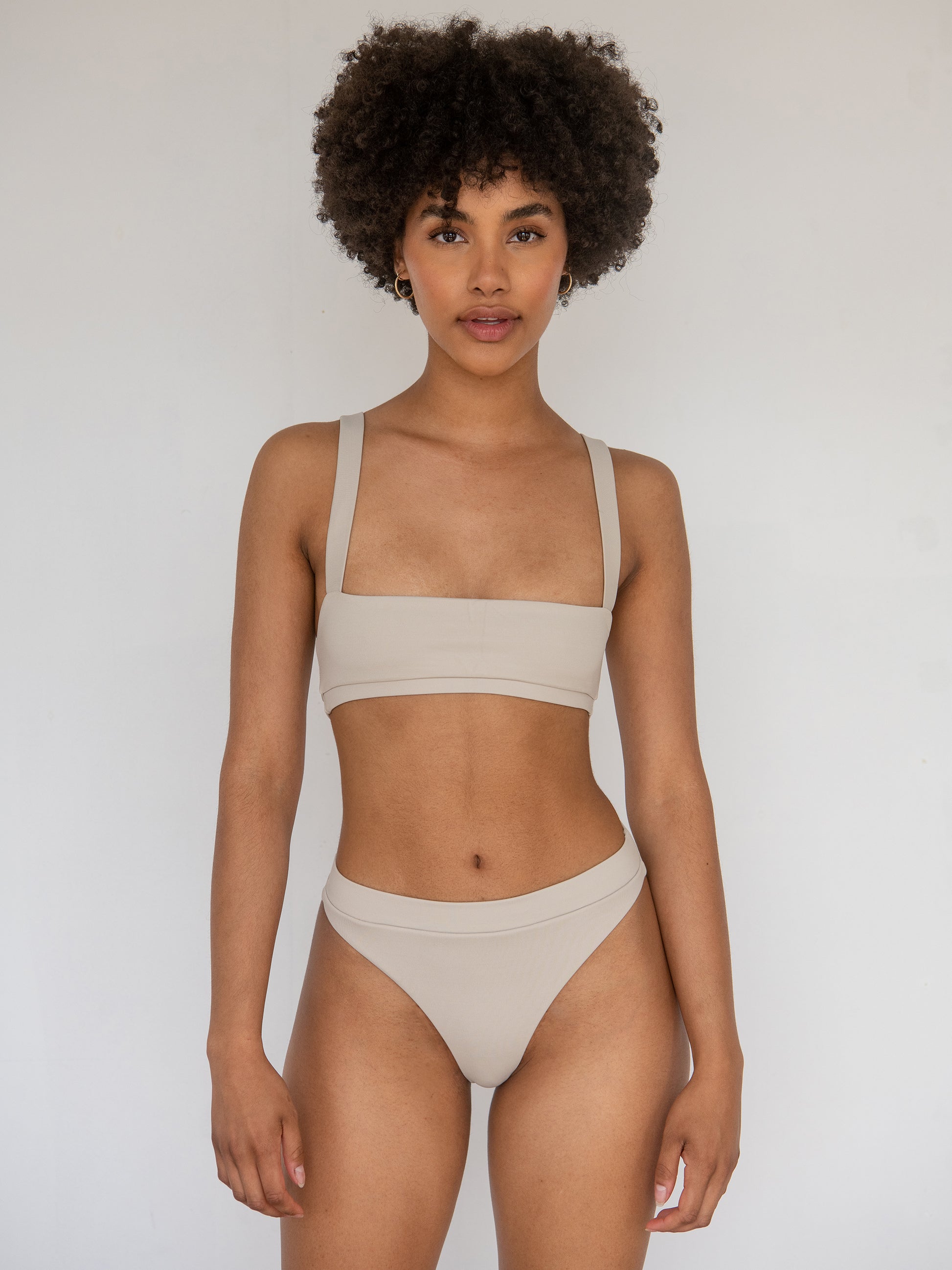 Sedona-colored straight neckline bikini top with adjustable straps.